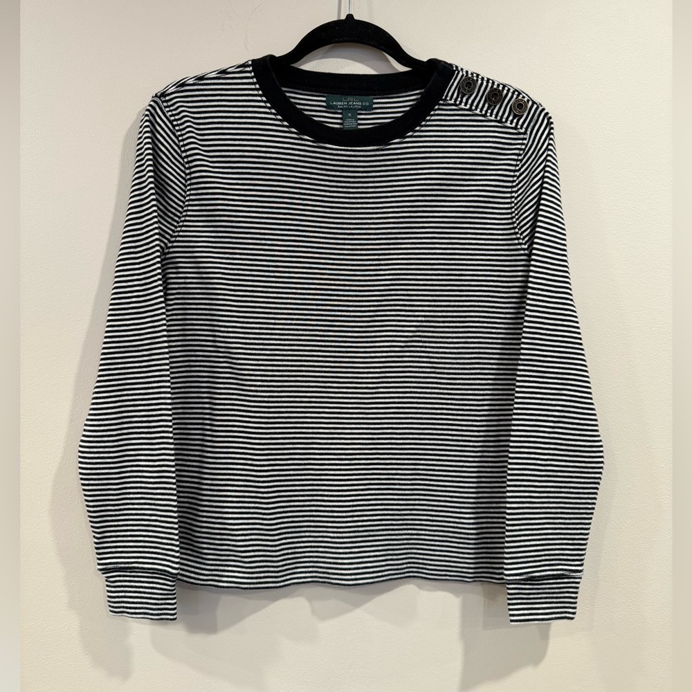 🔥Ralph Lauren Striped Black and White Long Sleeve Top Sz M EUC🔥